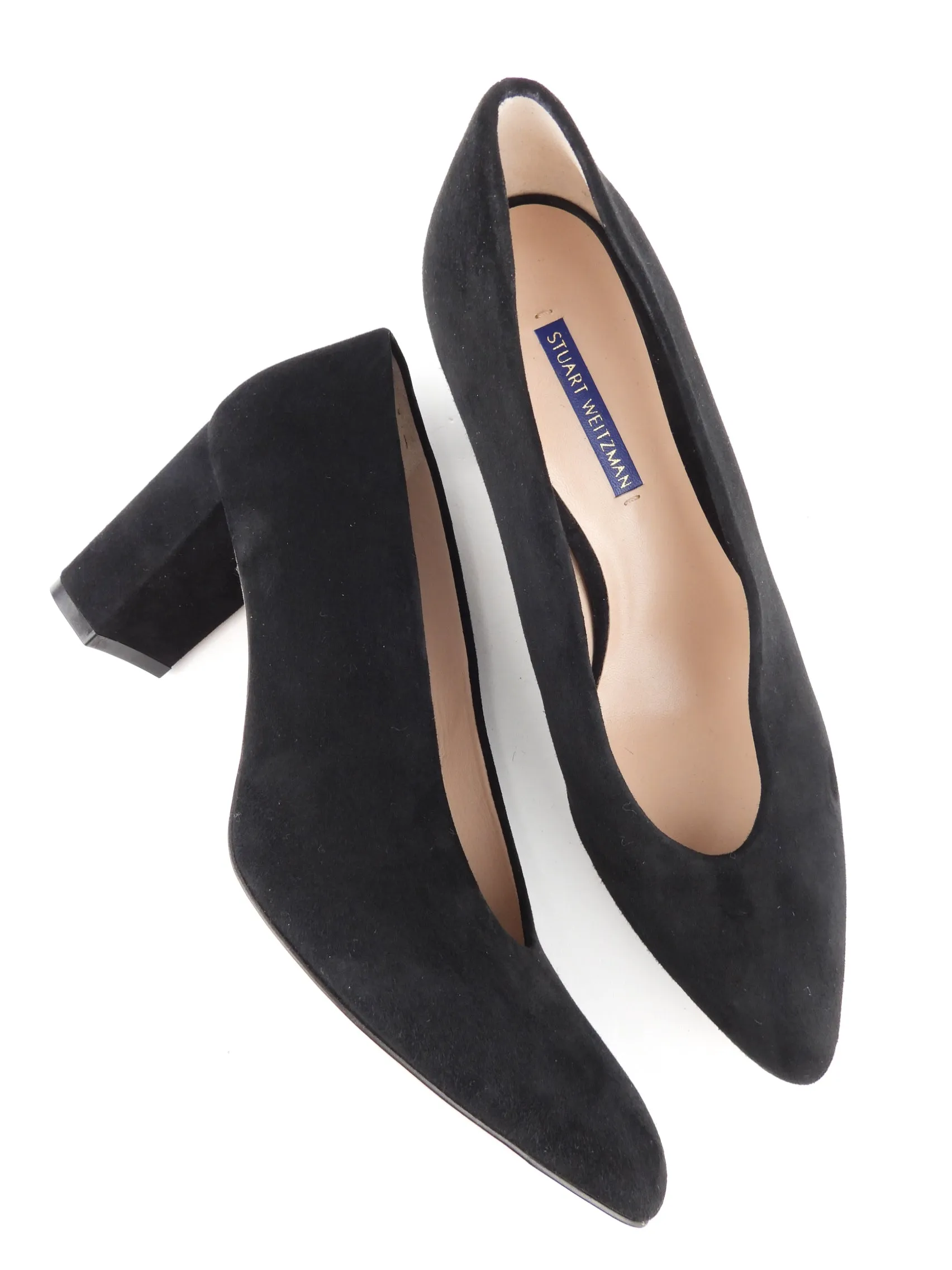 Stuart Weitzman Black Suede Leather Block Heel Pumps - 10