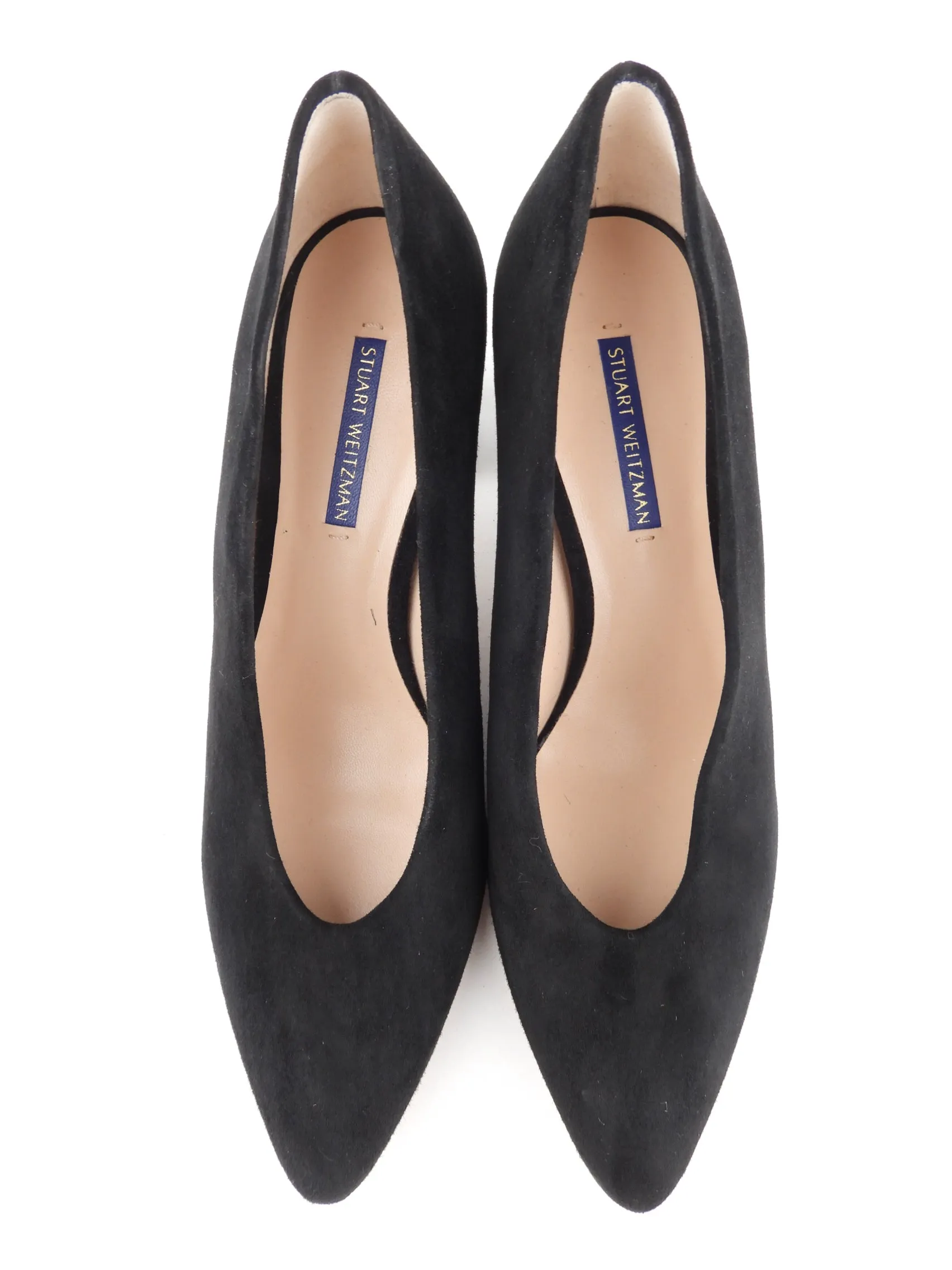 Stuart Weitzman Black Suede Leather Block Heel Pumps - 10