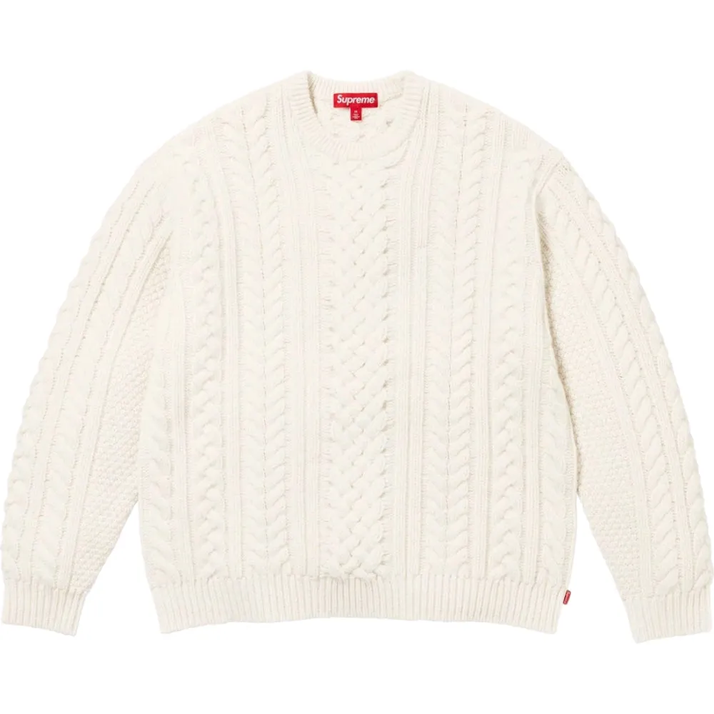 SUPREME APPLIQUE CABLE KNIT SWEATER-IVORY