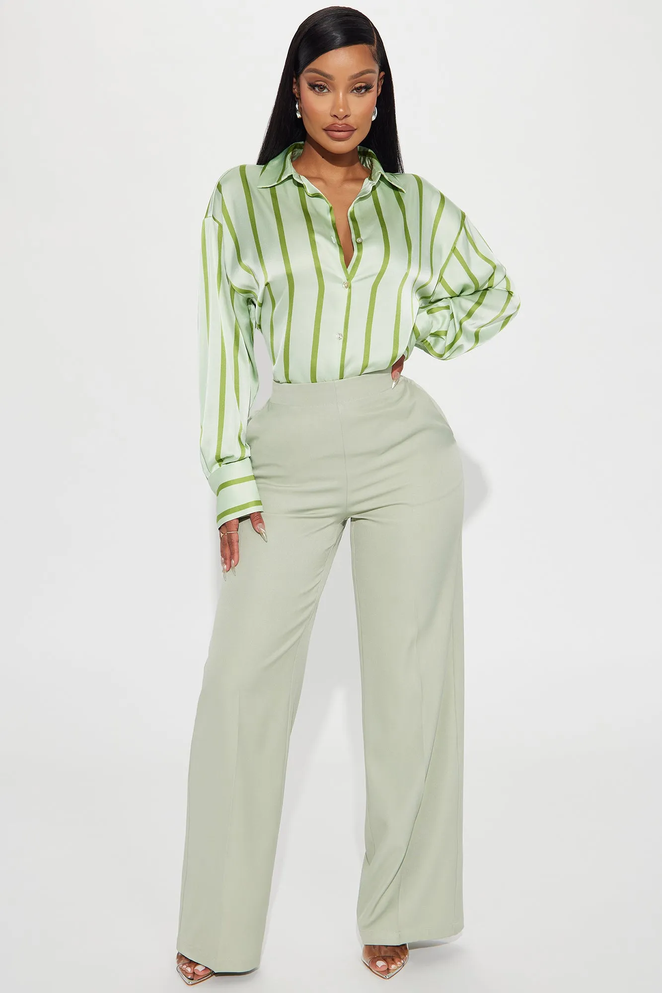 Taking It In Wide Leg Trouser - Sage