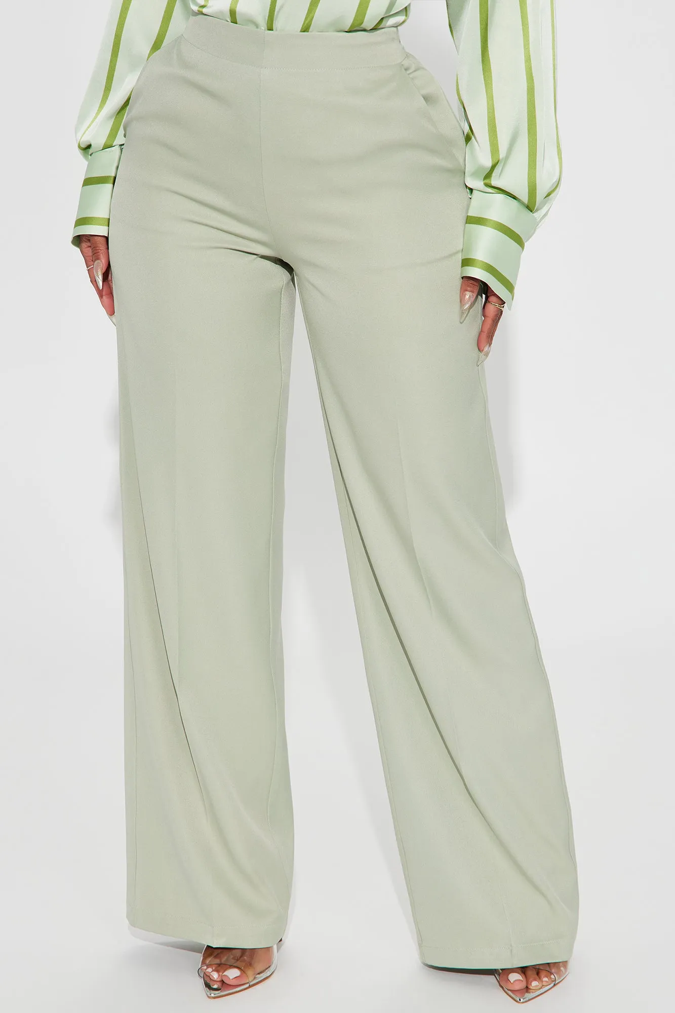 Taking It In Wide Leg Trouser - Sage