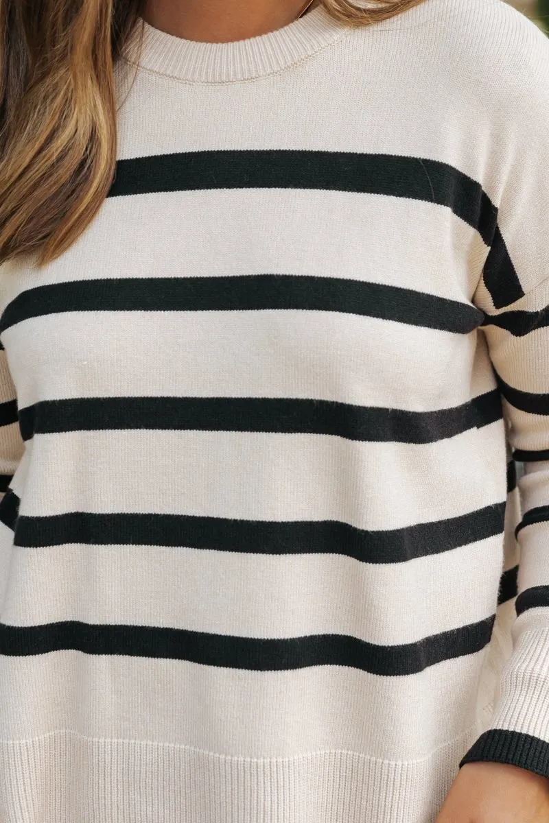 Tan and Black Striped Sweater