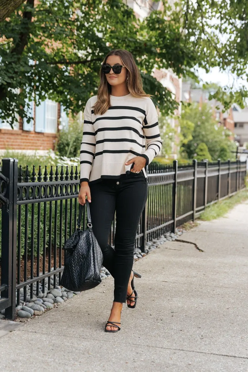 Tan and Black Striped Sweater