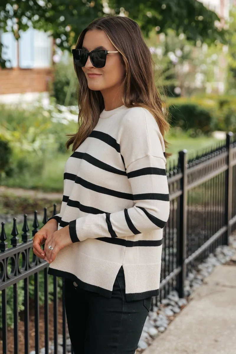 Tan and Black Striped Sweater