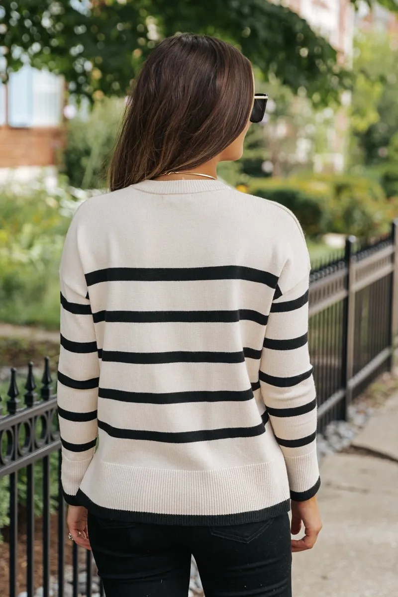 Tan and Black Striped Sweater