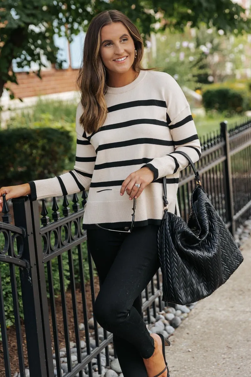 Tan and Black Striped Sweater