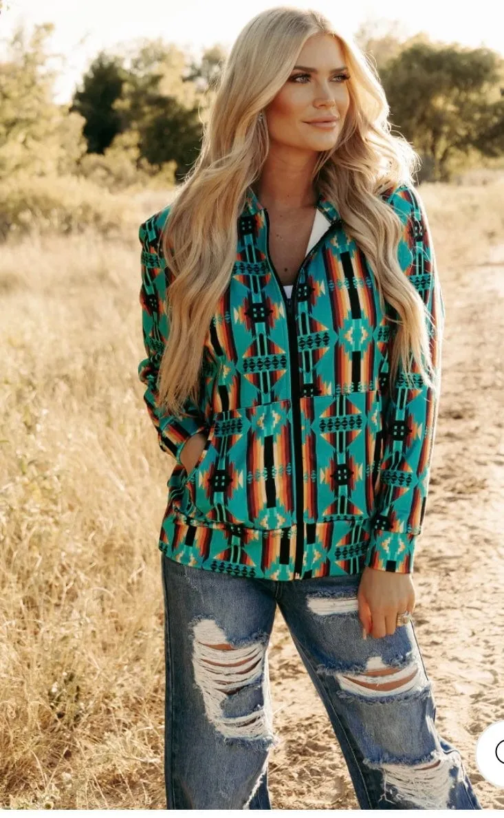 The West Of Laramie Aztec Zip Up Sweatshirt