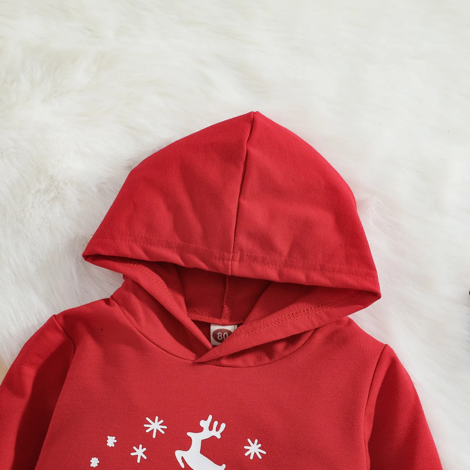 Toddler Kids Boys Solid Color Cute Christmas Print Hooded Sweatshirt Pants Set