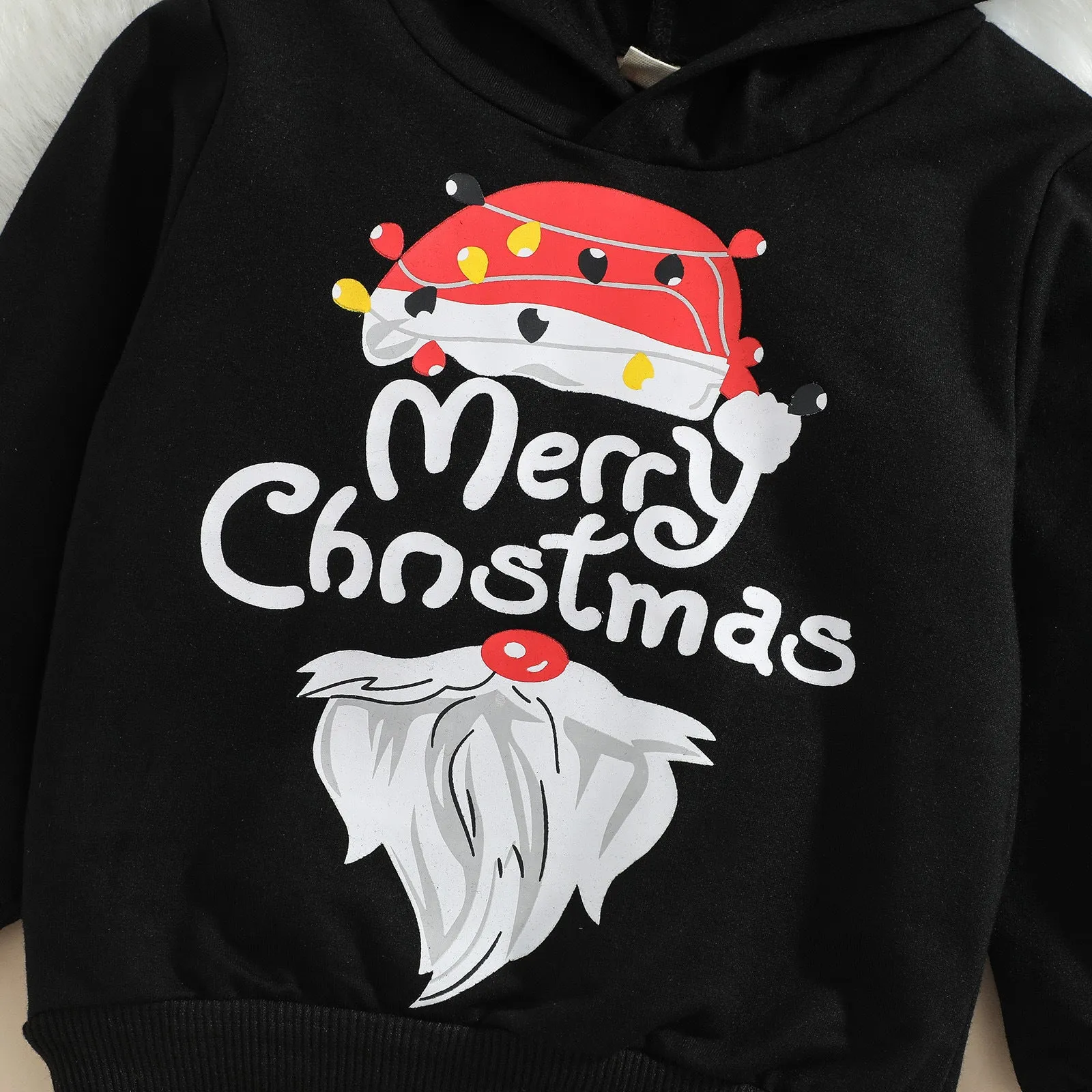 Toddler Kids Boys Solid Color Cute Christmas Print Hooded Sweatshirt Pants Set