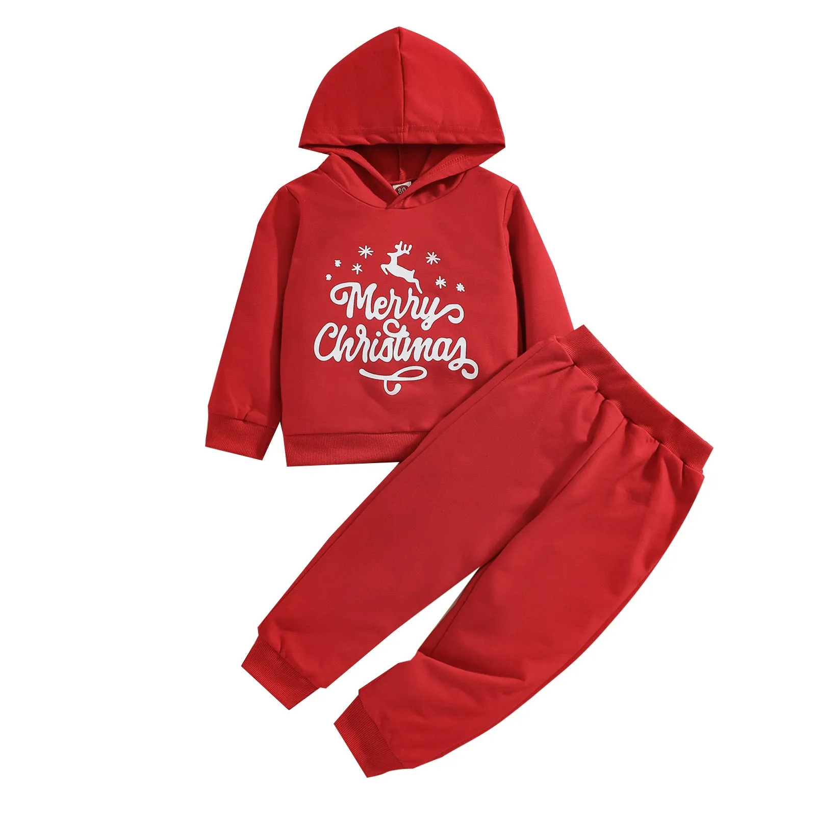 Toddler Kids Boys Solid Color Cute Christmas Print Hooded Sweatshirt Pants Set